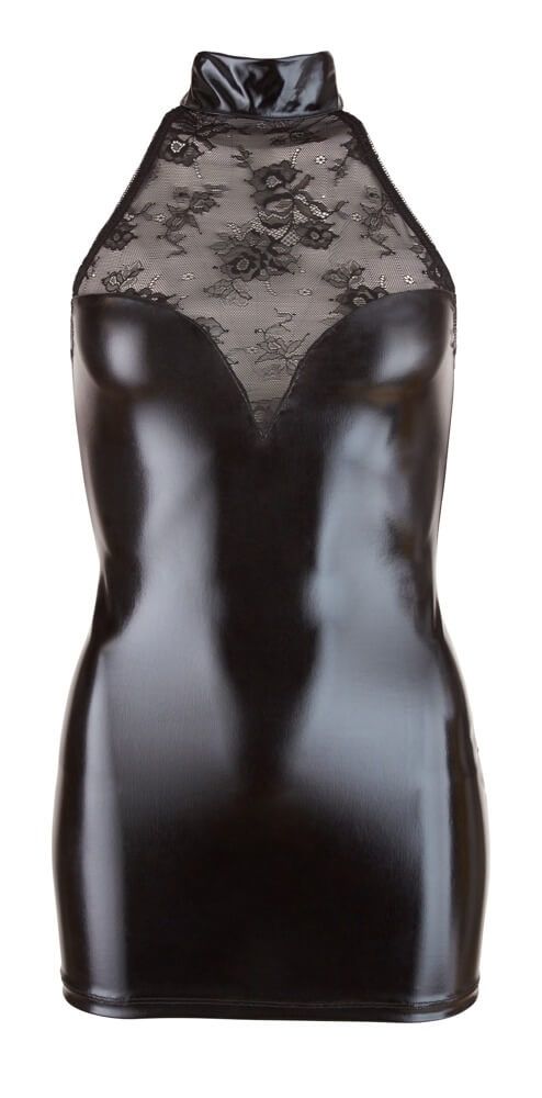 Cottelli - csipkés, fényes nyakpántos miniruha (fekete)