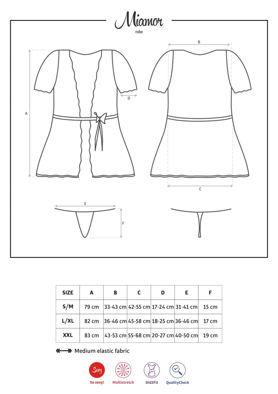 Obsessive Miamor Robe - csipkés ujjú köntös tangával (fehér)