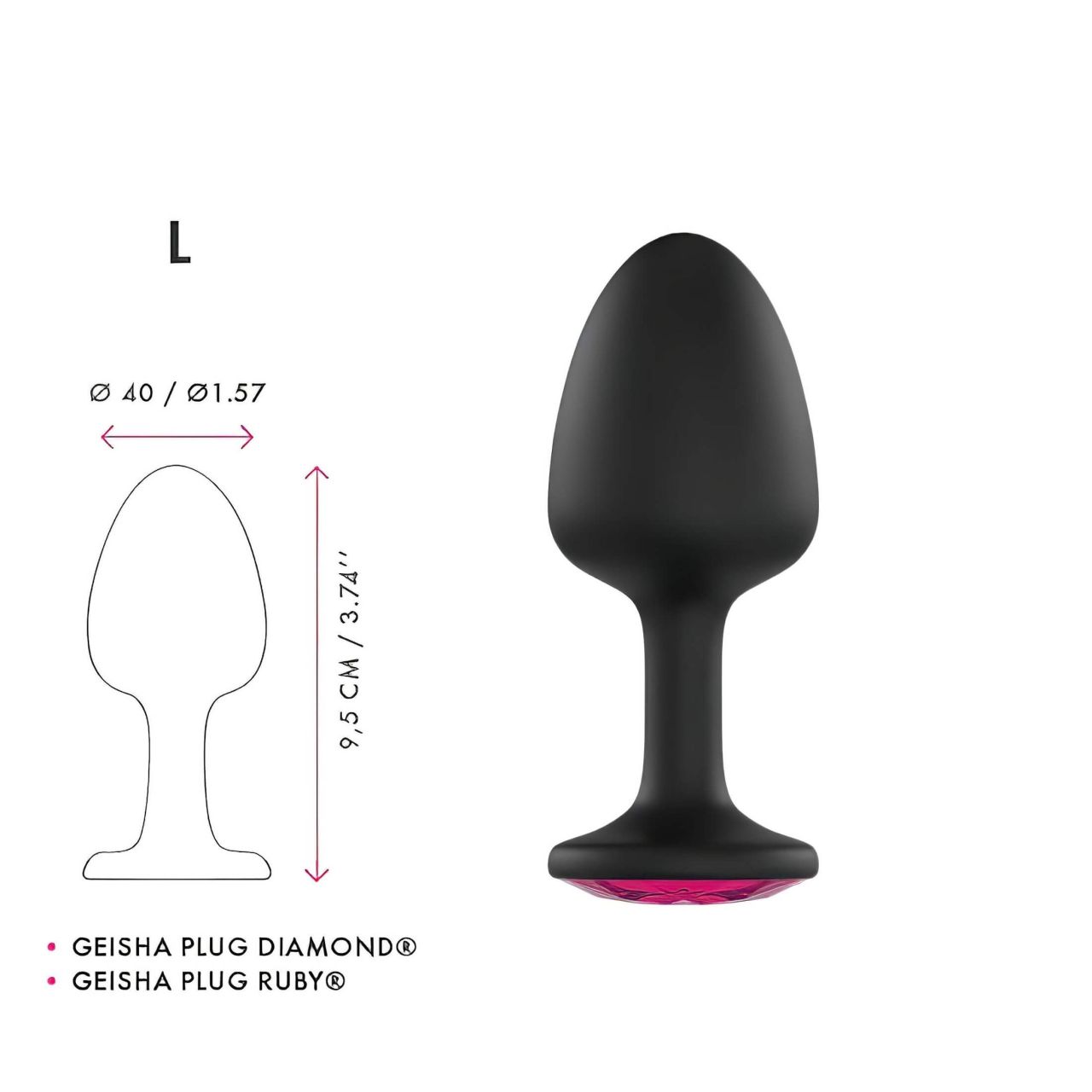 Dorcel Geisha Plug Ruby L - pink köves anál plug (fekete) Dorcel Geisha Plug Ruby L - pink köves anál plug (fekete)