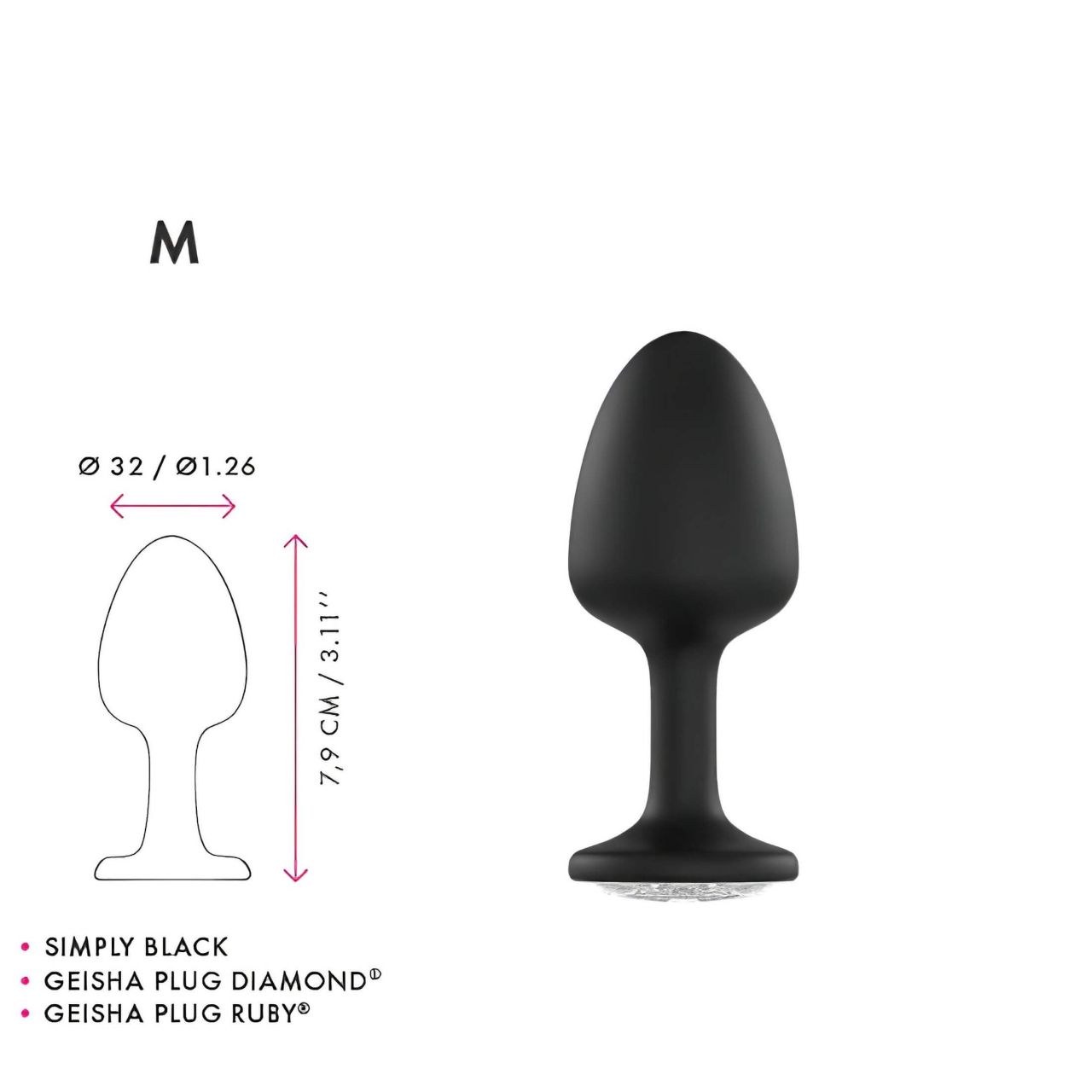 / Dorcel Geisha Plug Diamond M - fehér köves anál plug (fekete) / Dorcel Geisha Plug Diamond M - fehér köves anál plug (fekete)