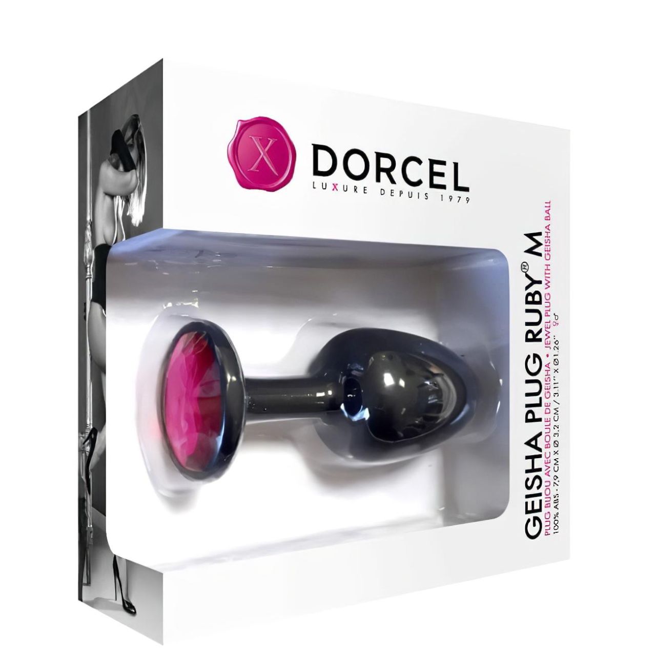 Dorcel Geisha Plug Ruby M - pink köves anál plug (fekete) Dorcel Geisha Plug Ruby M - pink köves anál plug (fekete)