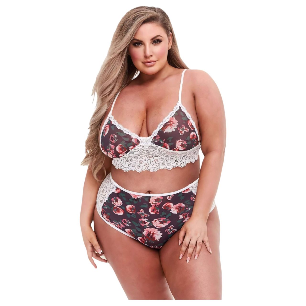 Baci Plus Size - virágos, csipkés melltartó szett Baci Plus Size - virágos, csipkés melltartó szett