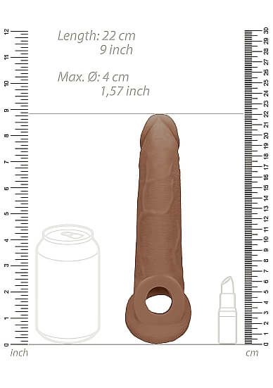 RealRock Penis Sleeve 9 - péniszköpeny (21,5cm) - sötét natúr