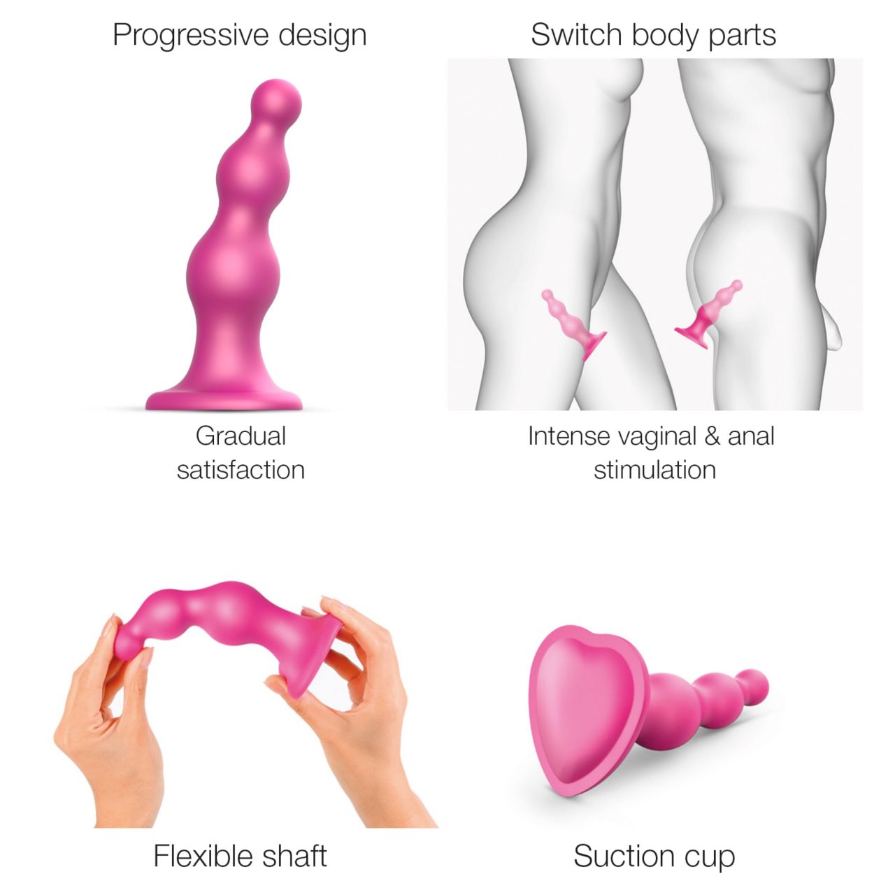 Strap-on-me Beads S - gyöngyös, tapadókorongos dildó (pink) Strap-on-me Beads S - gyöngyös, tapadókorongos dildó (pink)