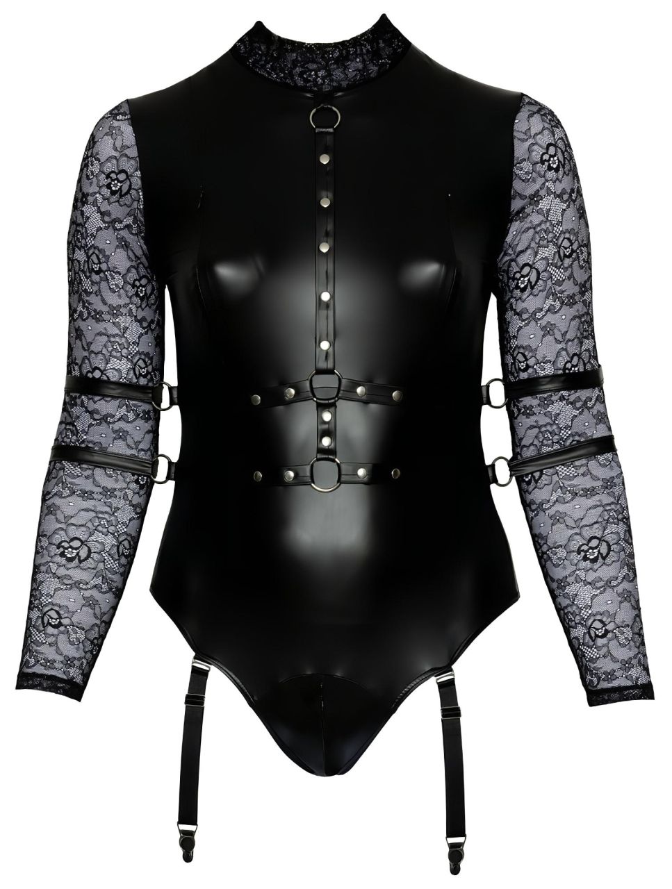 / Cottelli Bondage Plus Size - csipkésujjú body (fekete) / Cottelli Bondage Plus Size - csipkésujjú body (fekete)