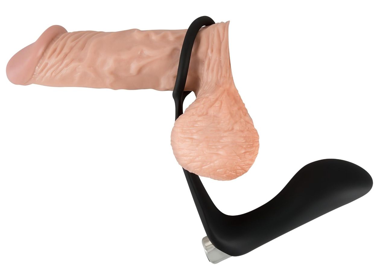 Black Velvets - anál vibrátor péniszgyűrűvel (fekete)