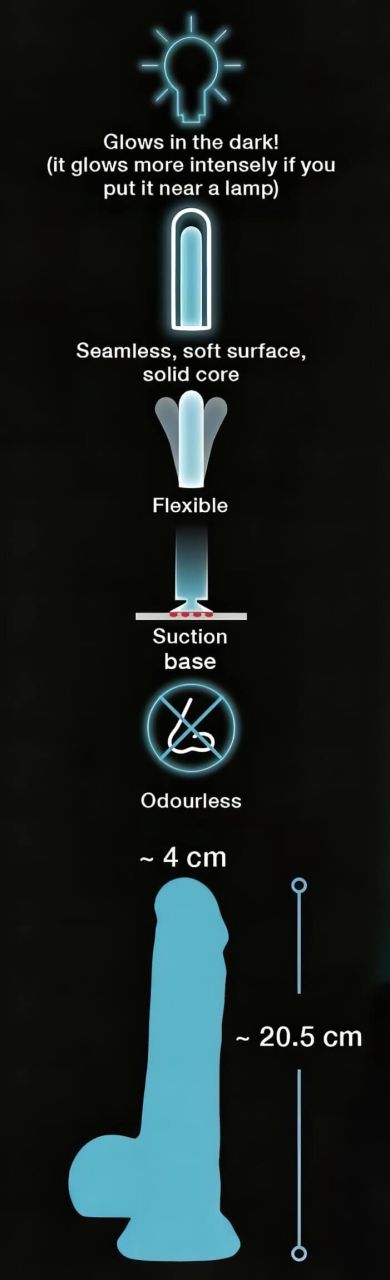 You2Toys Glow in the Dark - tapadókorongos, világító dildó (kék) You2Toys Glow in the Dark - tapadókorongos, világító dildó (kék)