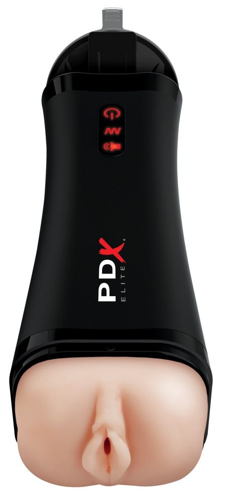 PDX Super Stroker - akkus, rezgő, nyögő műpunci (natúr-fekete)