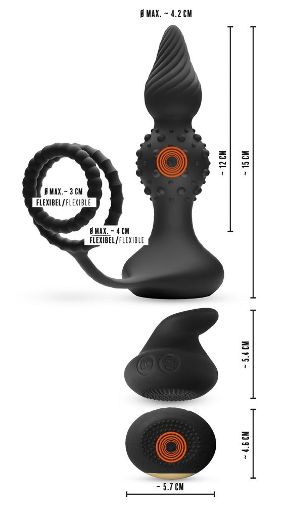 Rebel 2in1 - akkus, rádiós anál vibrátor péniszgyűrűvel (fekete)