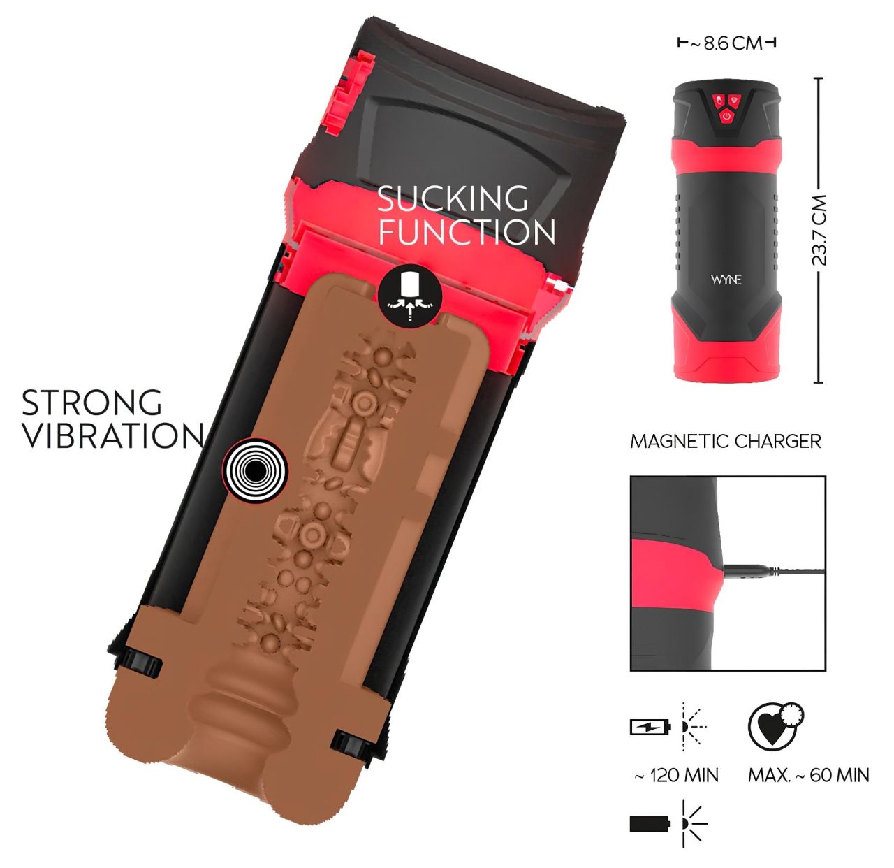 WYNE 04 - akkus, rezgő-szívó maszturbátor (barna) WYNE 04 - akkus, rezgő-szívó maszturbátor (barna)