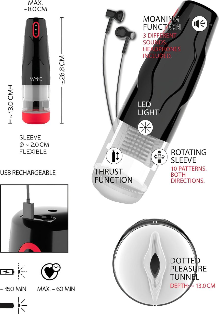 WYNE 05 - akkus, forgó maszturbátor (fekete-fehér) WYNE 05 - akkus, forgó maszturbátor (fekete-fehér)