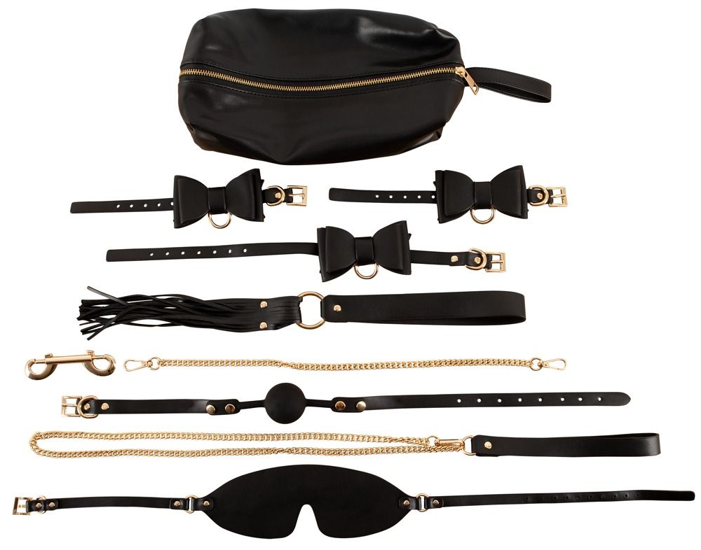 Bad Kitty - bondage szett táskában - 7 részes (fekete-arany)