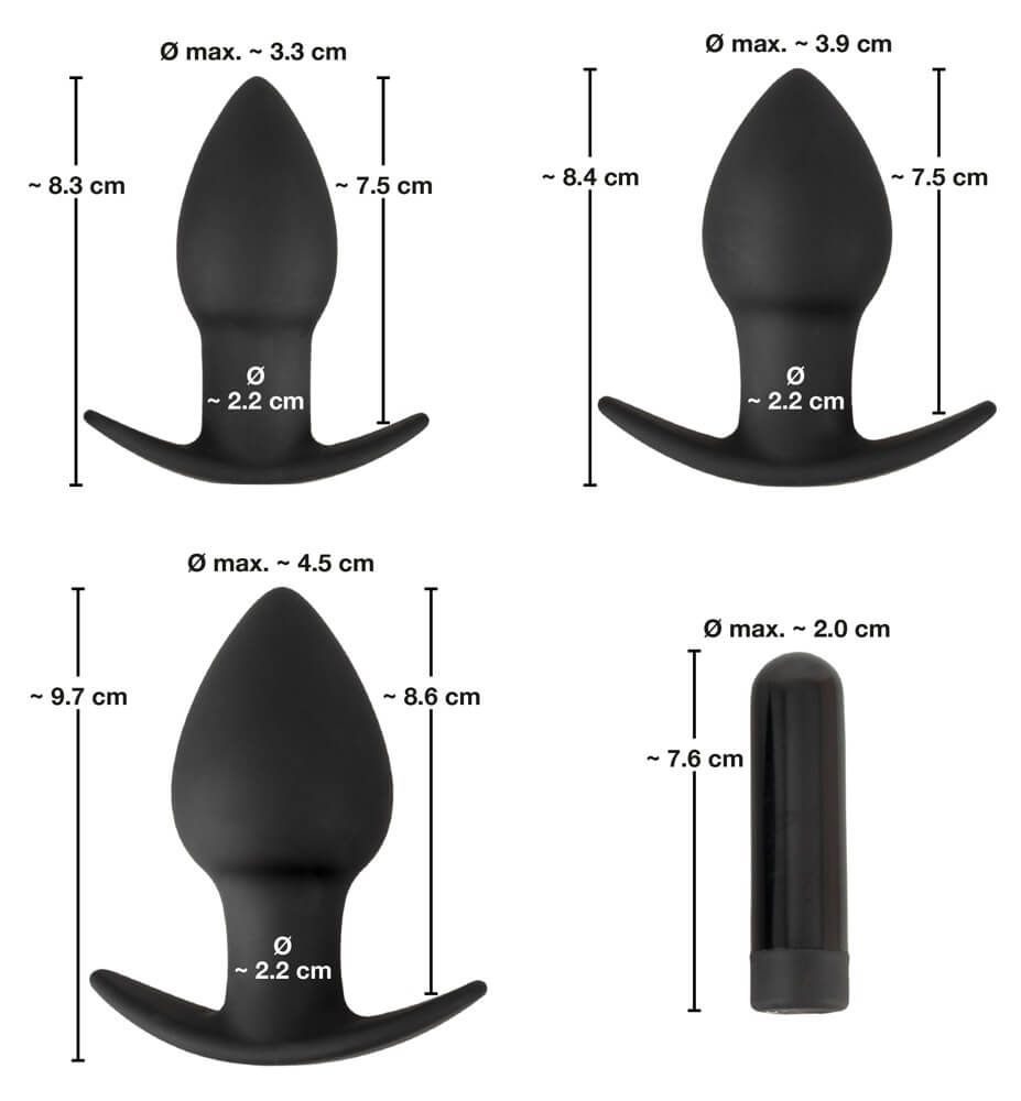 Black Velvet - akkus anál vibrátor szett - 3 részes (fekete)