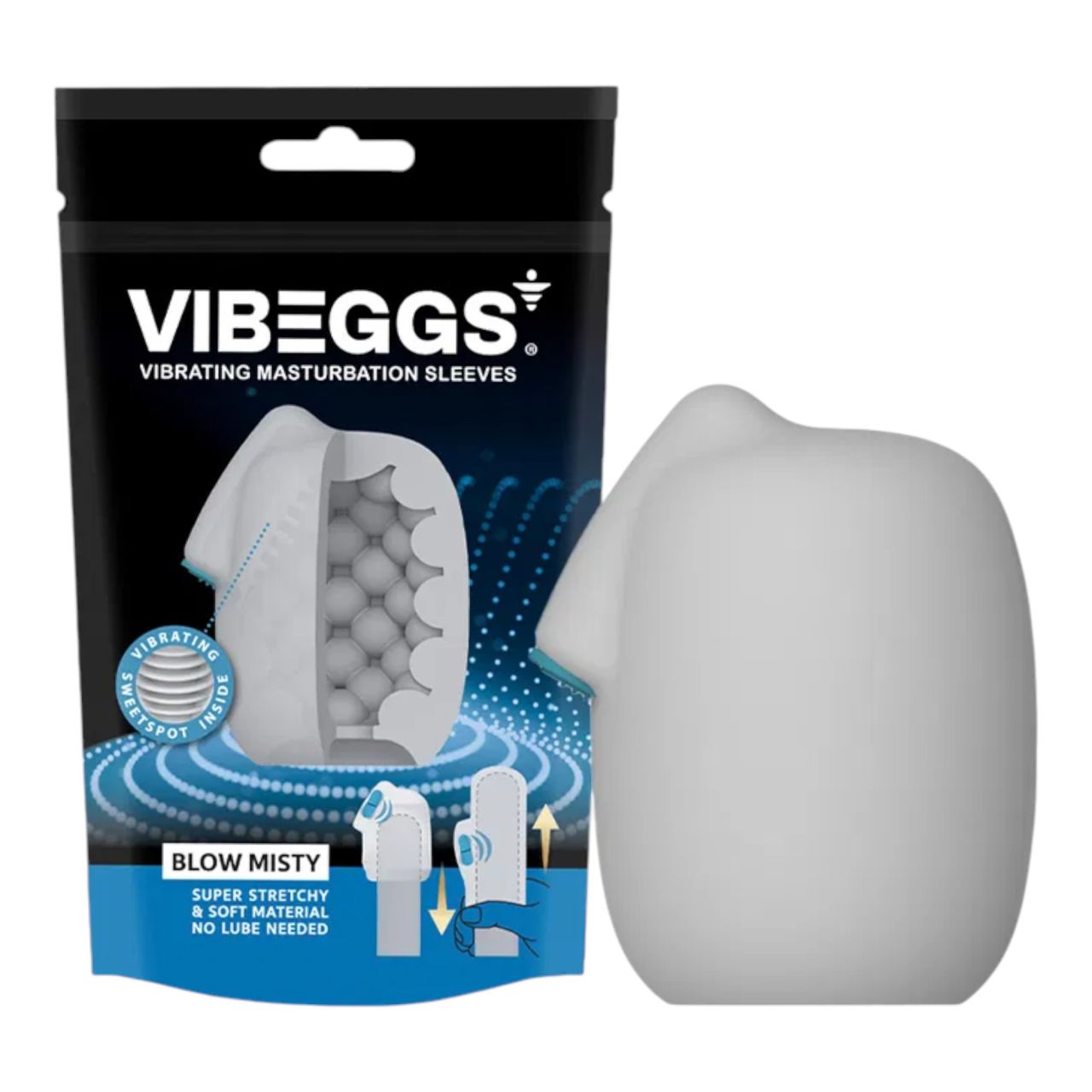 VIBEGGS Blow Misty - vibrációs tojás maszturbátor (fehér)