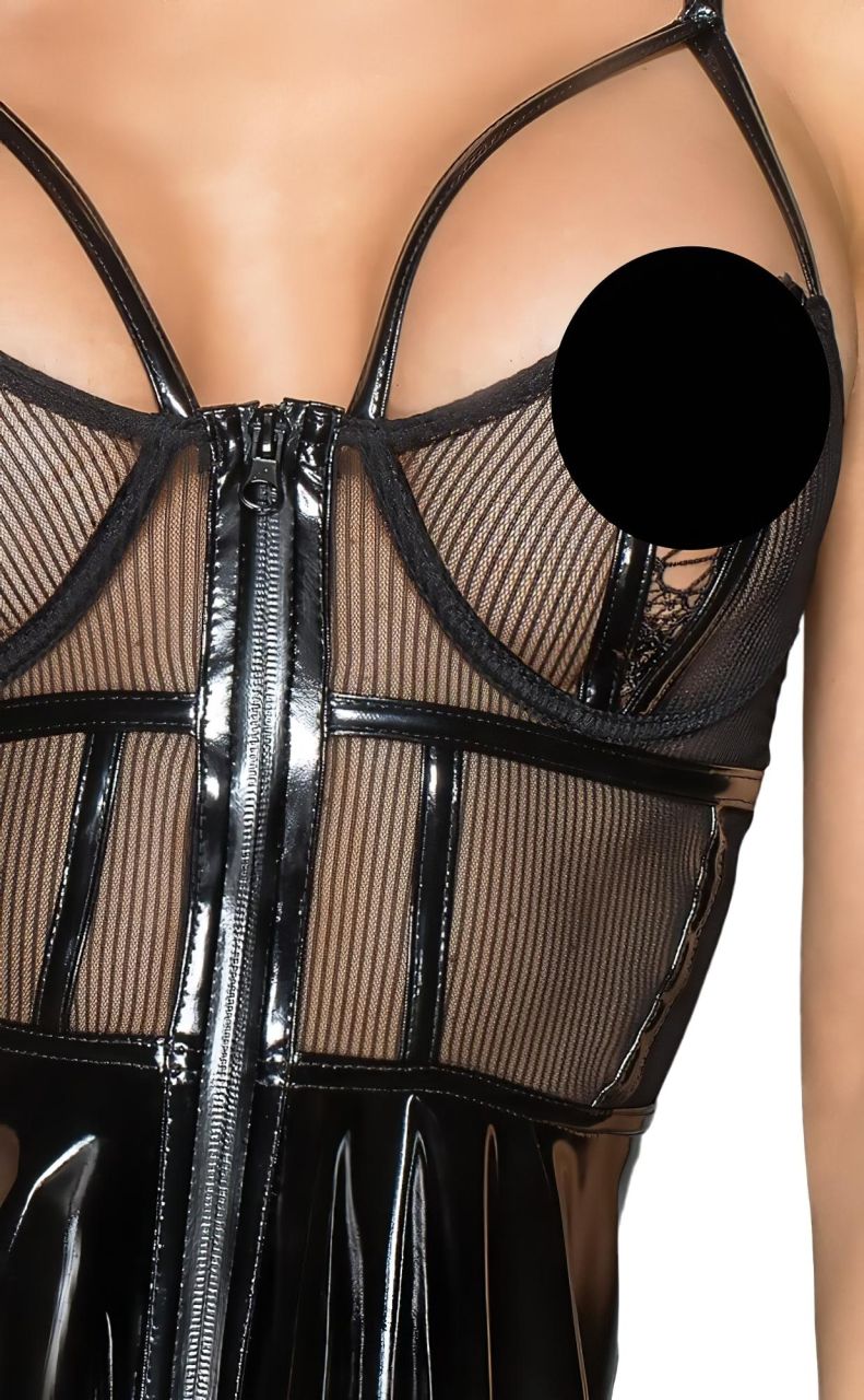 Noir - neccbetétes lakk ruha (fekete) Noir - neccbetétes lakk ruha (fekete)