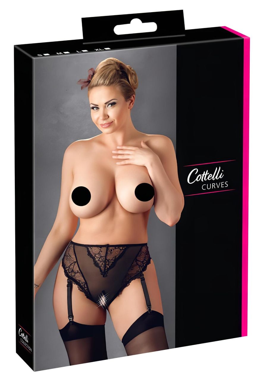 / Cottelli Plus Size - csipke harisnyatartós bugyi (fekete) / Cottelli Plus Size - csipke harisnyatartós bugyi (fekete)