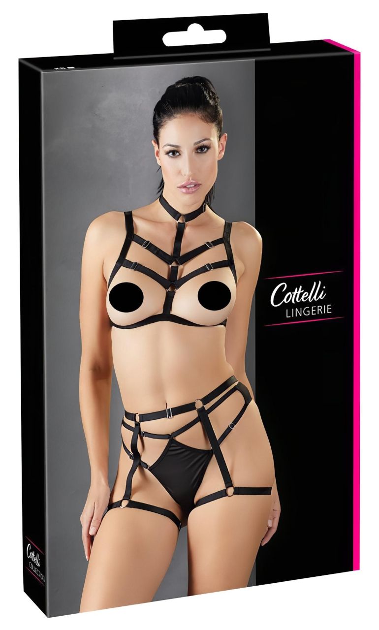 Cottelli - dísz testhám fehérnemű trió - fekete (S-L) Cottelli - dísz testhám fehérnemű trió - fekete (S-L)