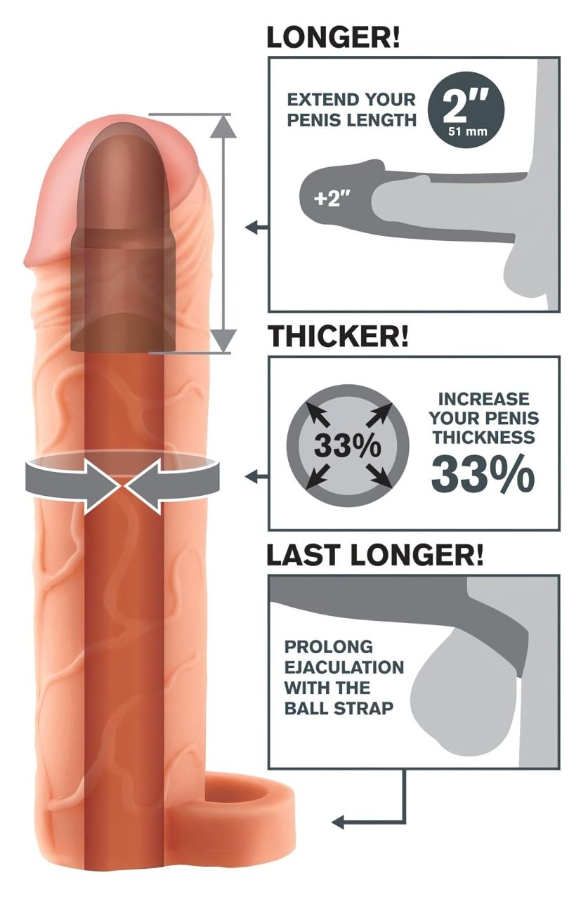 X-TENSION Perfect 2 - heregyűrűs péniszköpeny (19cm) - natúr X-TENSION Perfect 2 - heregyűrűs péniszköpeny (19cm) - natúr