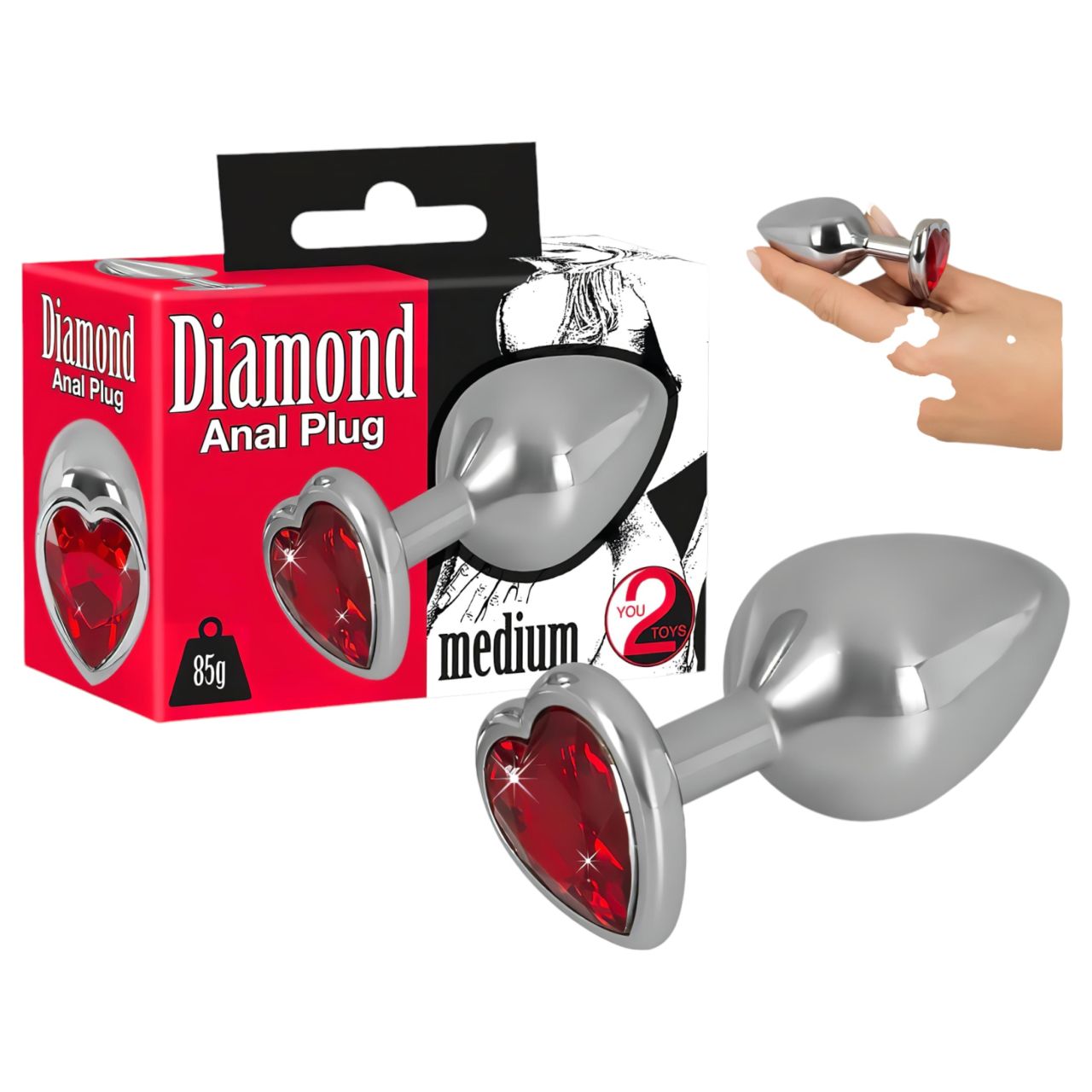 You2Toys - Diamond - 85g-os alumínium anál plug (ezüst-piros) You2Toys - Diamond - 85g-os alumínium anál plug (ezüst-piros)