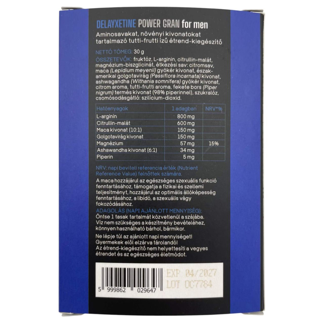 Delayxetine - étrend kiegészítő zselé férfiaknak (7 tasak)