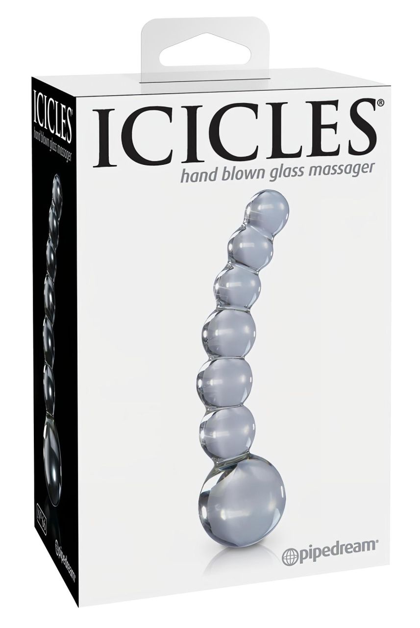 Icicles No. 66 - íves, gömbös, üveg dildó (átlátszó)
