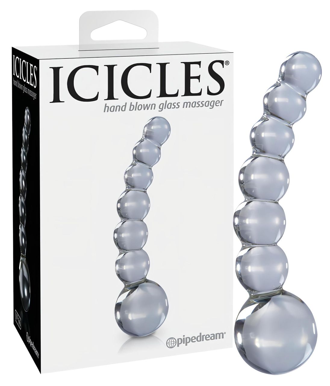Icicles No. 66 - íves, gömbös, üveg dildó (átlátszó)