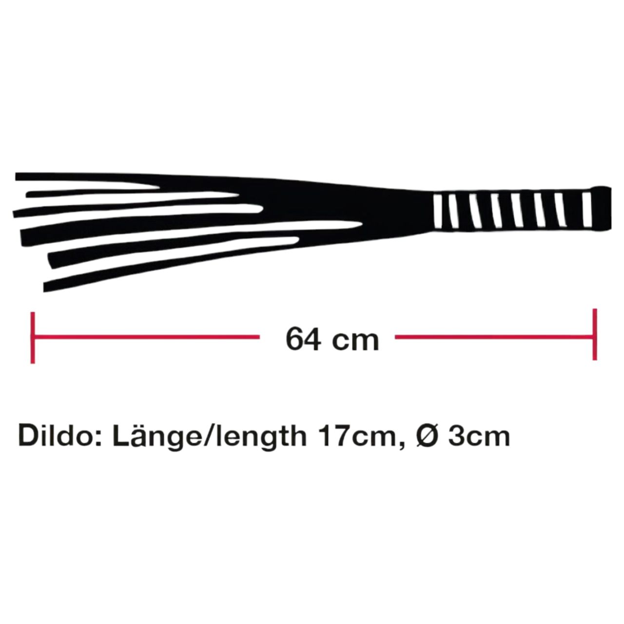 Bad Kitty - bőr korbács üveg dildóval (átlátszó-fekete) Bad Kitty - bőr korbács üveg dildóval (átlátszó-fekete)