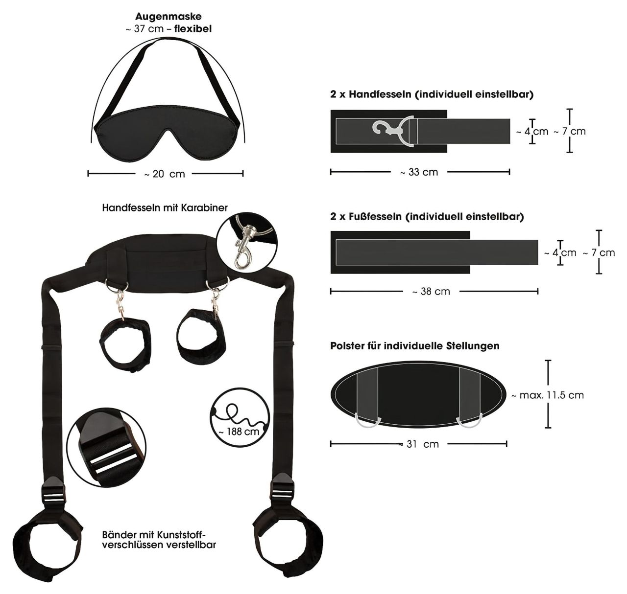 Bad Kitty - nyak-csukló-boka bilincs (fekete)