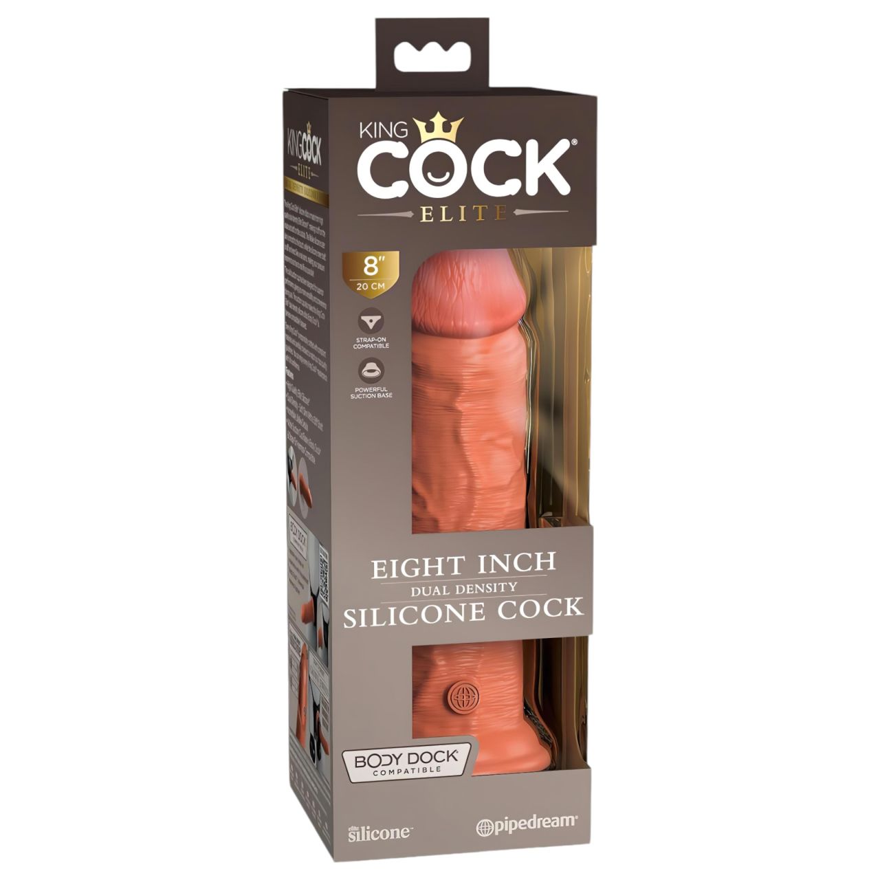 King Cock Elite 8 - tapadókorongos dildó (20cm) - sötét natúr King Cock Elite 8 - tapadókorongos dildó (20cm) - sötét natúr