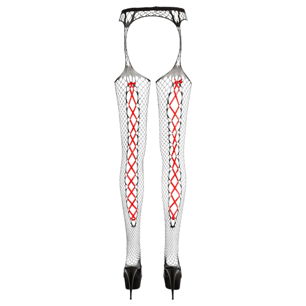 / Cottelli - Fekete necc harisnya (piros fűzővel) / Cottelli - Fekete necc harisnya (piros fűzővel)