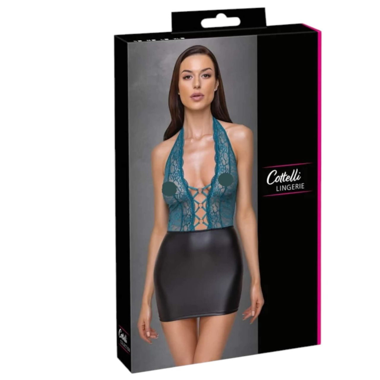 Cottelli - fűzős csipkés, fényes ruha (fekete-zöld) Cottelli - fűzős csipkés, fényes ruha (fekete-zöld)