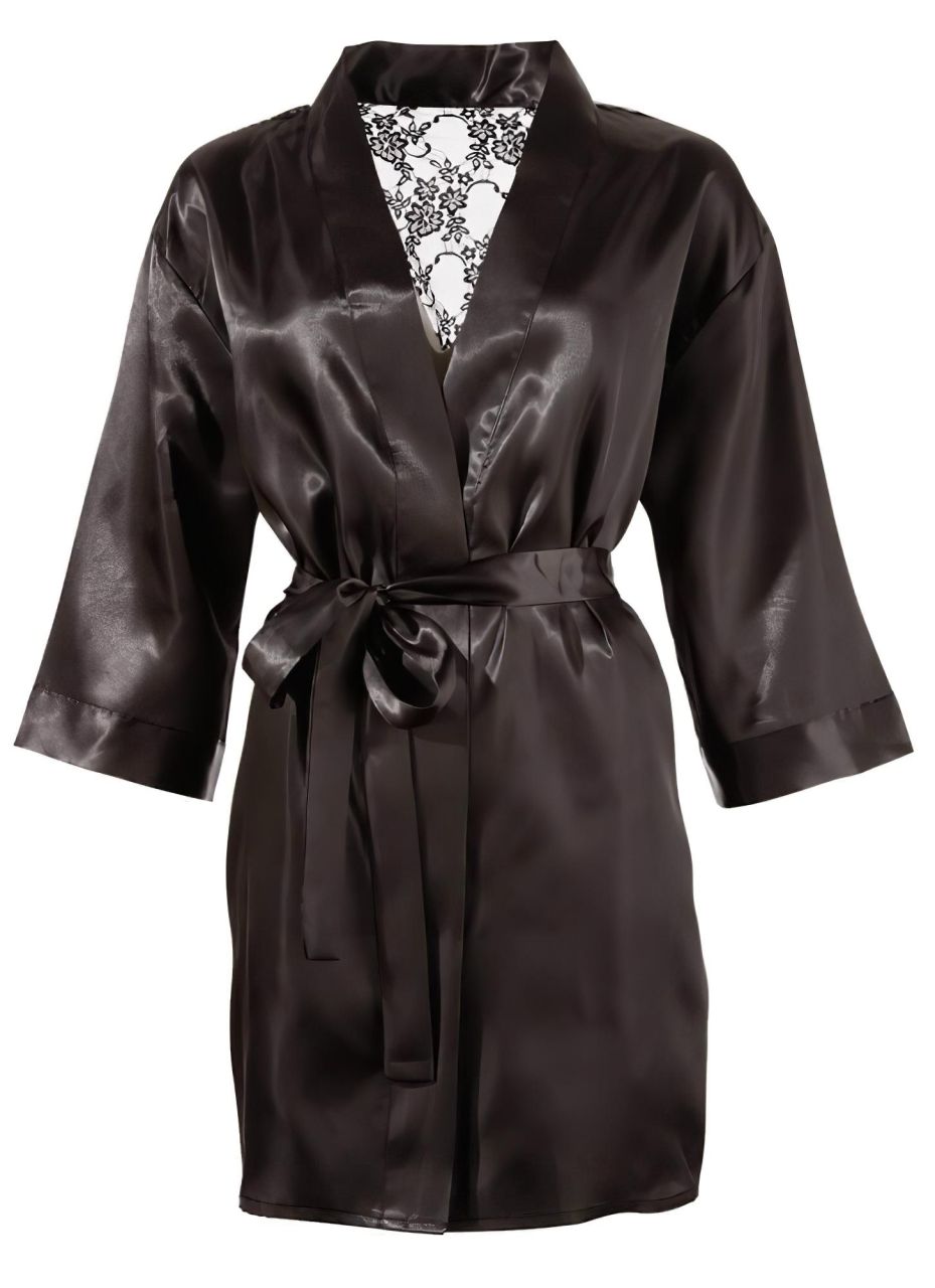 Cottelli - szatén-csipke, rövid köntös (fekete)