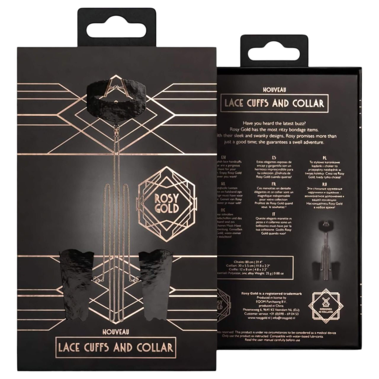 Rosy Gold - nyakörv és csukló bilincs (fekete) Rosy Gold - nyakörv és csukló bilincs (fekete)