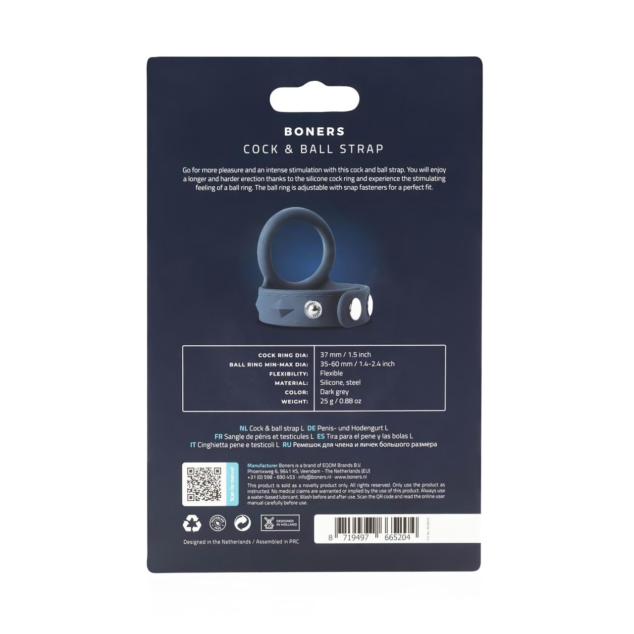 Boners Strap L - péniszgyűrű és heregyűrű egyben (szürke) Boners Strap L - péniszgyűrű és heregyűrű egyben (szürke)