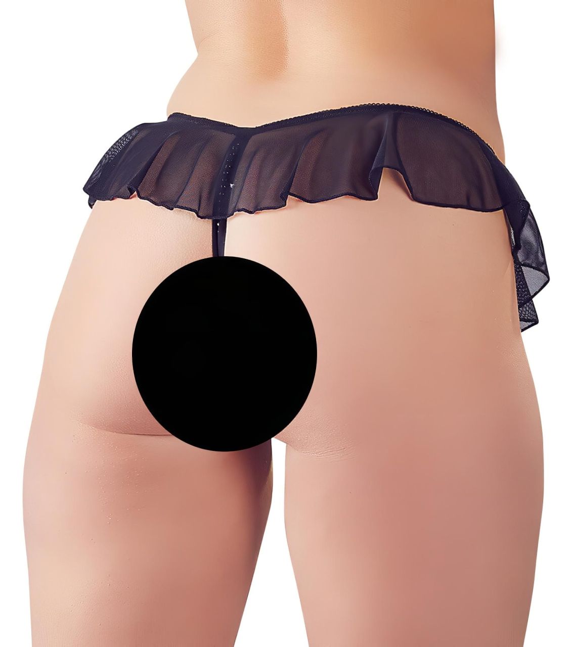 Cottelli - nyitott, gyöngyös fodros tanga (fekete) Cottelli - nyitott, gyöngyös fodros tanga (fekete)