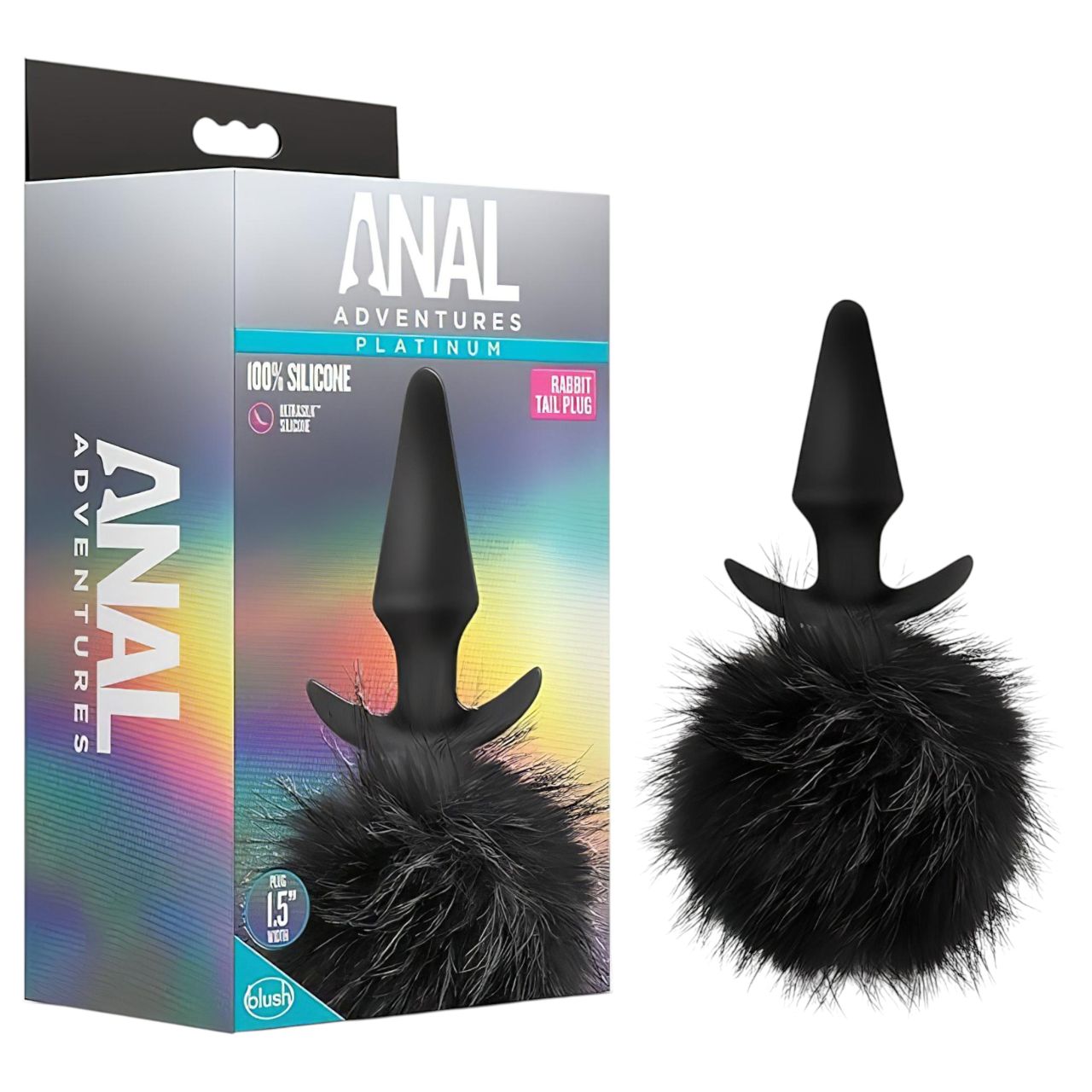 Anal Adventures Platinum - anál plug nyuszifarokkal (fekete)