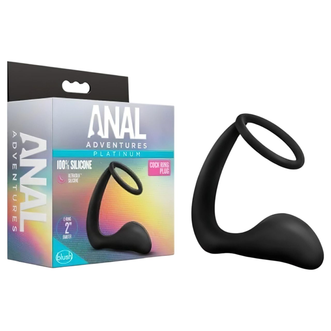 Anal Adventures Platinum - anál dildó péniszgyűrűvel (fekete) Anal Adventures Platinum - anál dildó péniszgyűrűvel (fekete)