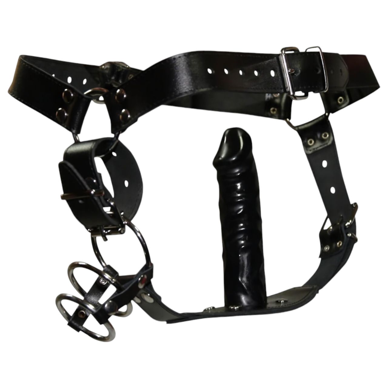 ZADO - bőr tanga dildóval, 3 péniszgyűrűvel ZADO - bőr tanga dildóval, 3 péniszgyűrűvel