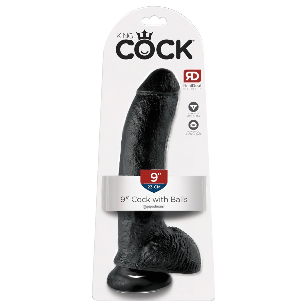 King Cock 9 - nagy tapadókorongos, herés dildó (23cm) - fekete