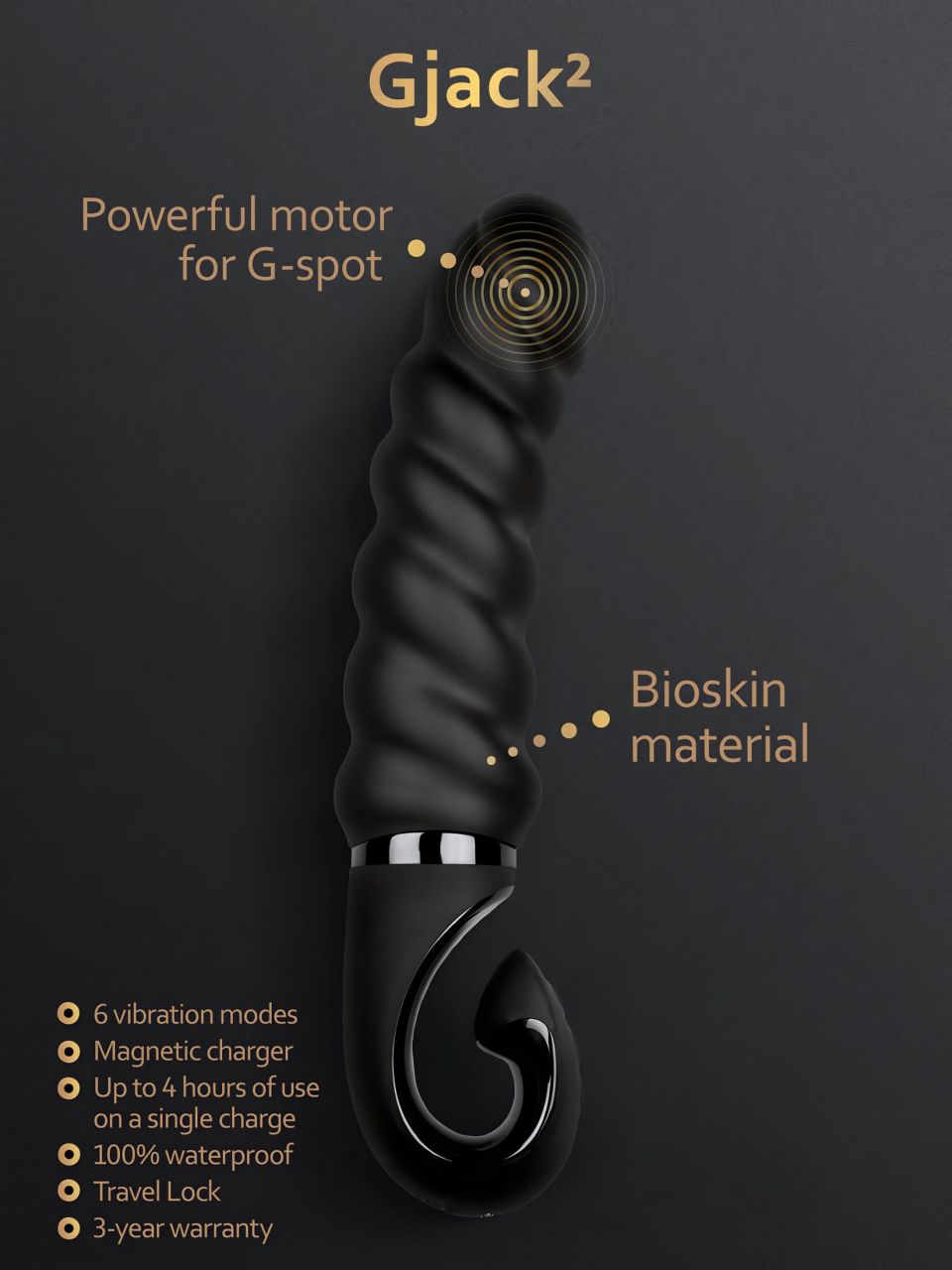 Gvibe G-jack 2- akkus, vízálló szilikon vibrátor (fekete) Gvibe G-jack 2- akkus, vízálló szilikon vibrátor (fekete)