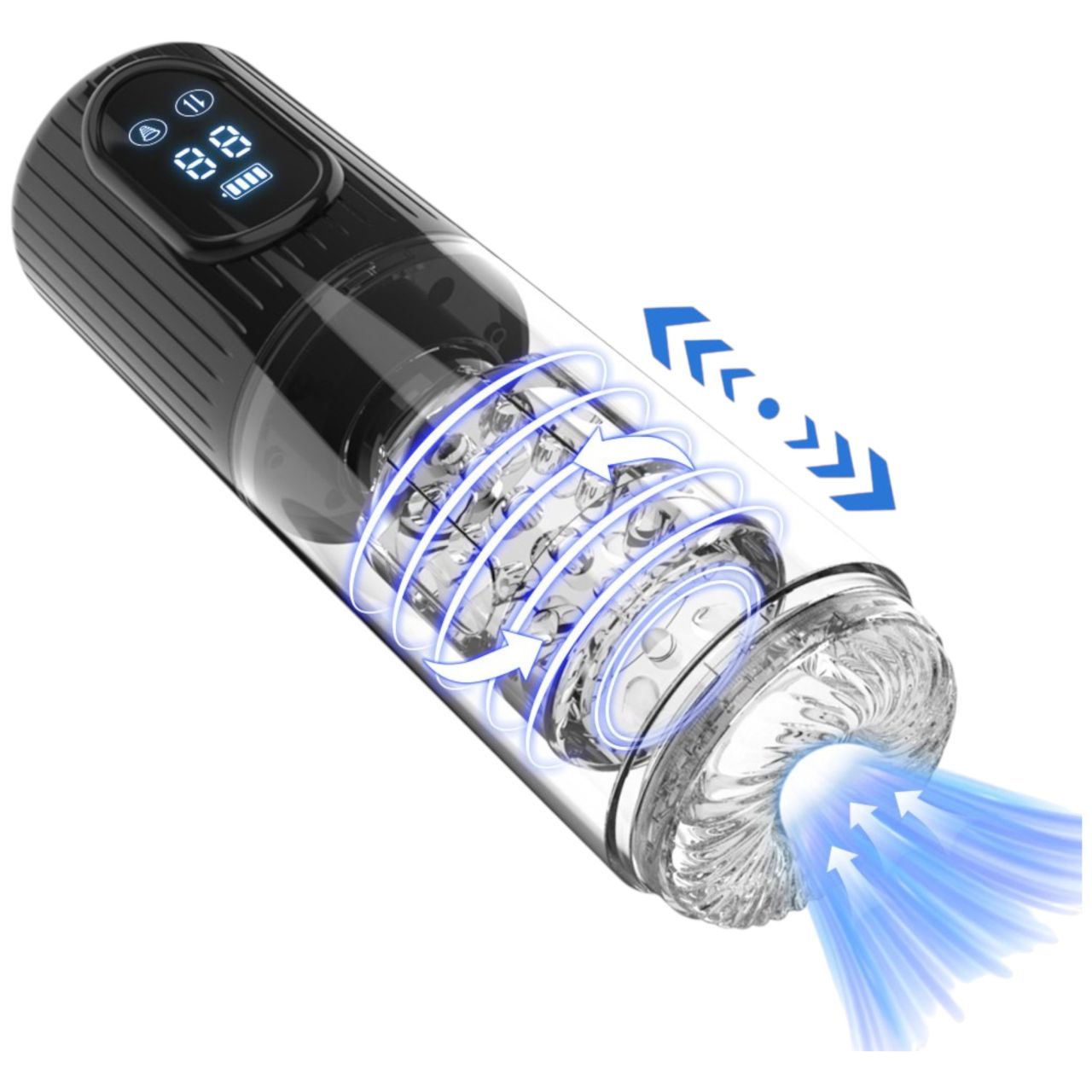 Men's Play - forgó, szívó, rezgő maszturbátor (fekete)