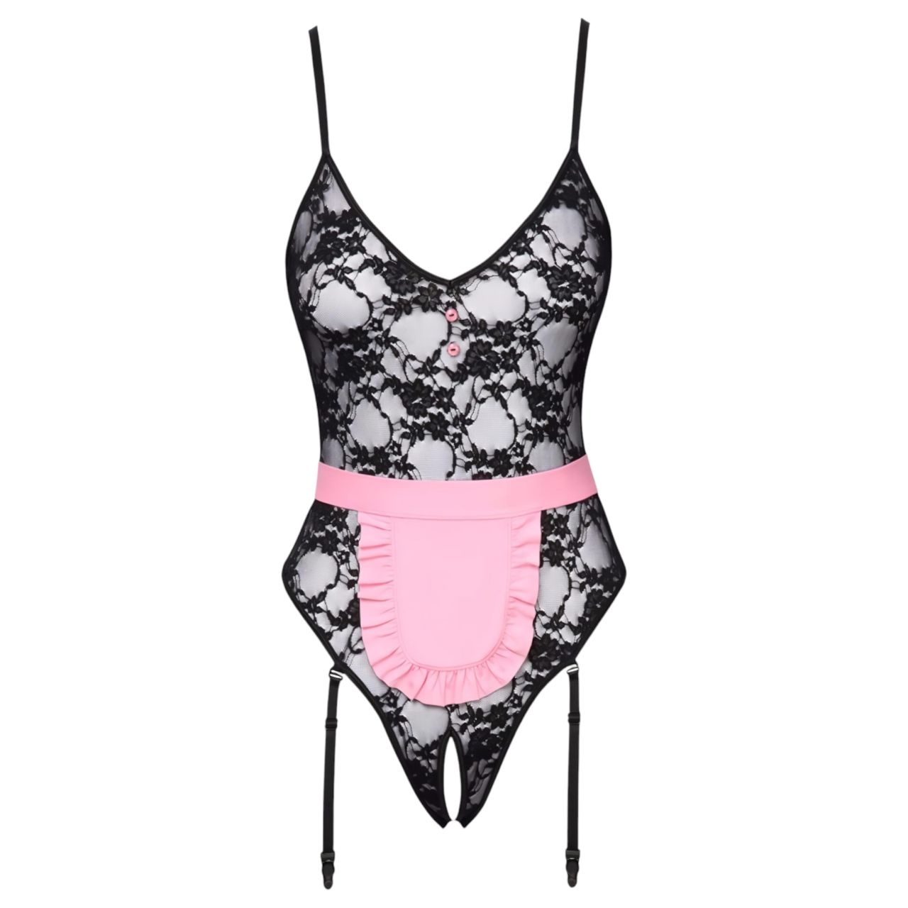 Cottelli - átlátszó szobalány jelmez (fekete-pink)