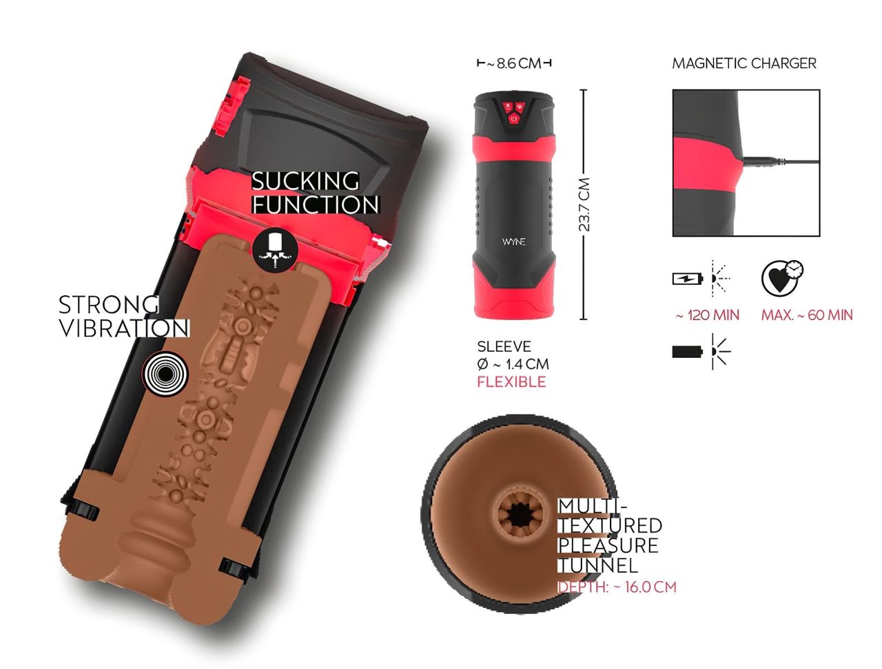 WYNE 01 - akkus, rezgő-szívó, melegítő maszturbátor (fekete) WYNE 01 - akkus, rezgő-szívó, melegítő maszturbátor (fekete)