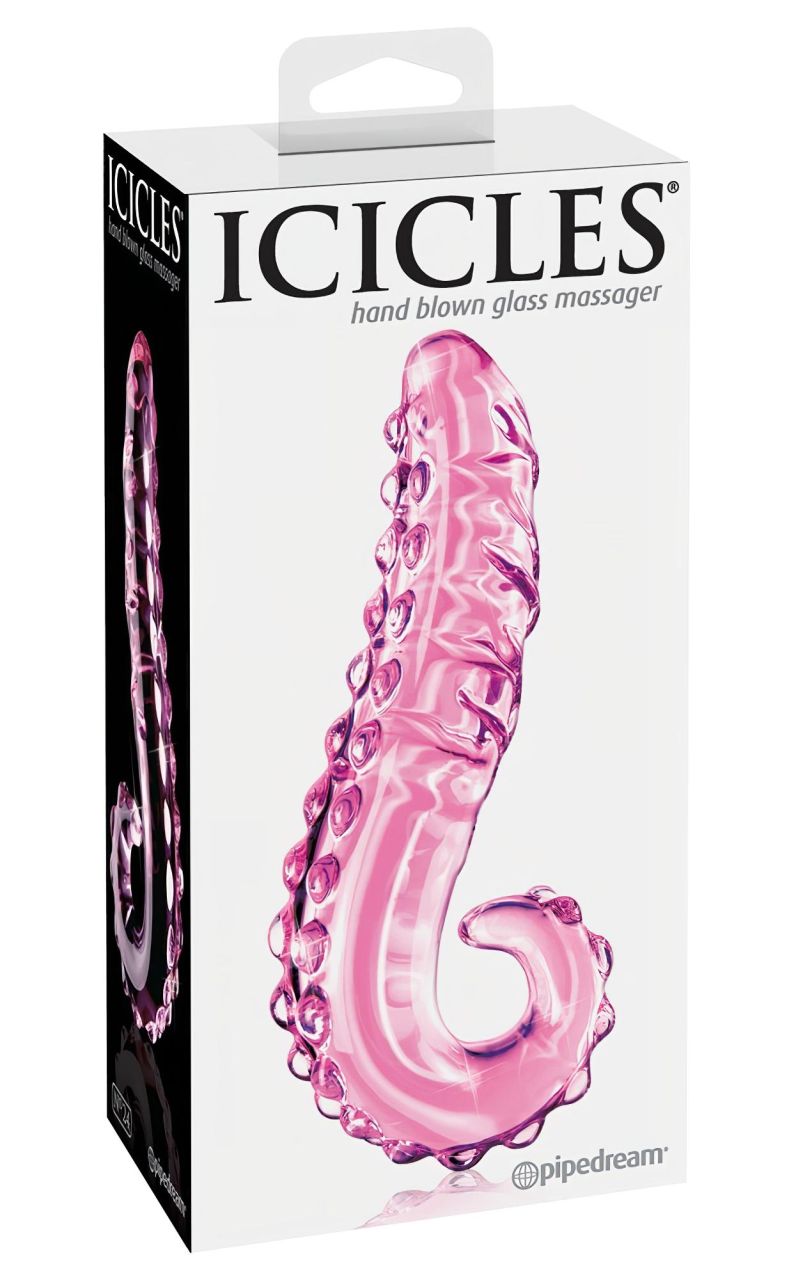 Icicles No. 24 - bordázott nyelv üveg dildó (pink) Icicles No. 24 - bordázott nyelv üveg dildó (pink)