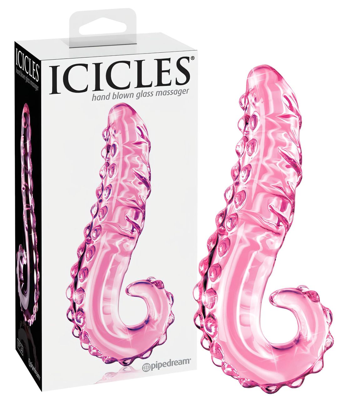 Icicles No. 24 - bordázott nyelv üveg dildó (pink) Icicles No. 24 - bordázott nyelv üveg dildó (pink)