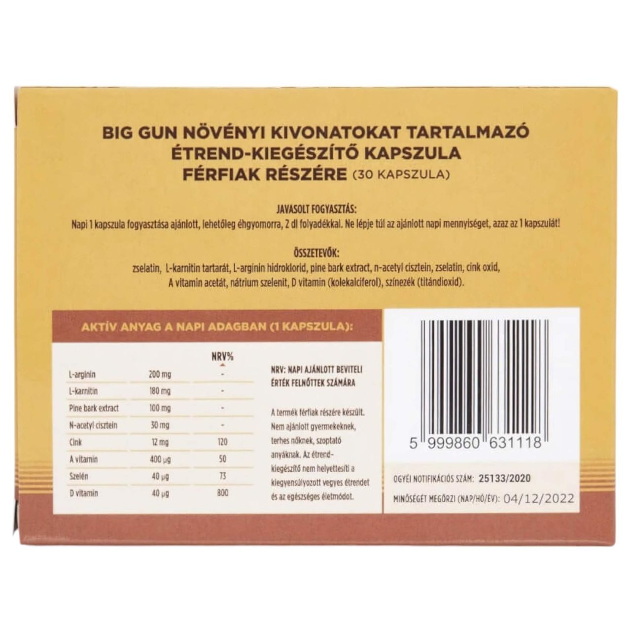 Big Gun - étrend kiegészítő kapszula férfiaknak (30db) Big Gun - étrend kiegészítő kapszula férfiaknak (30db)