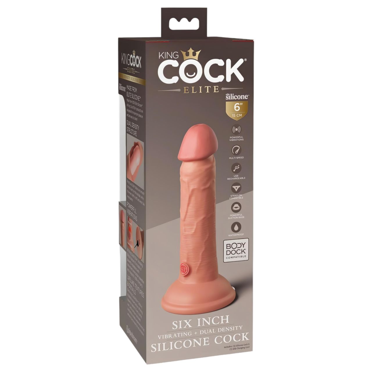 King Cock Elite 6 - tapadókorongos vibrátor (15cm) - natúr King Cock Elite 6 - tapadókorongos vibrátor (15cm) - natúr