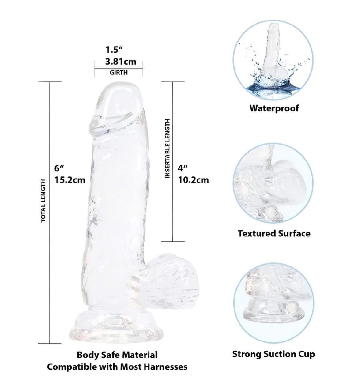 Addiction Crystal - tapadókorongos, herés dildó (átlátszó) - 15cm