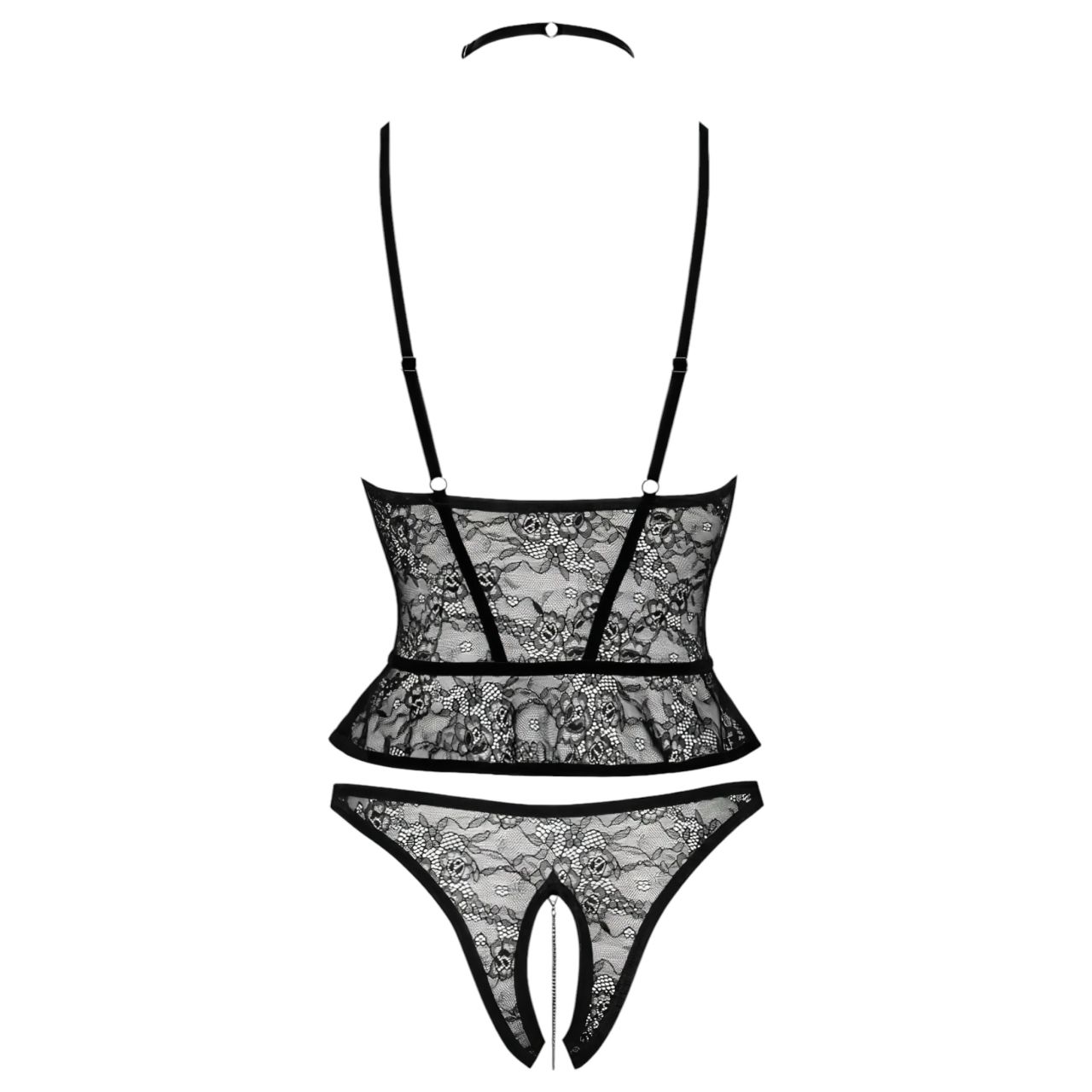 Abierta Fina - nyitott tanga és fűző (fekete) Abierta Fina - nyitott tanga és fűző (fekete)