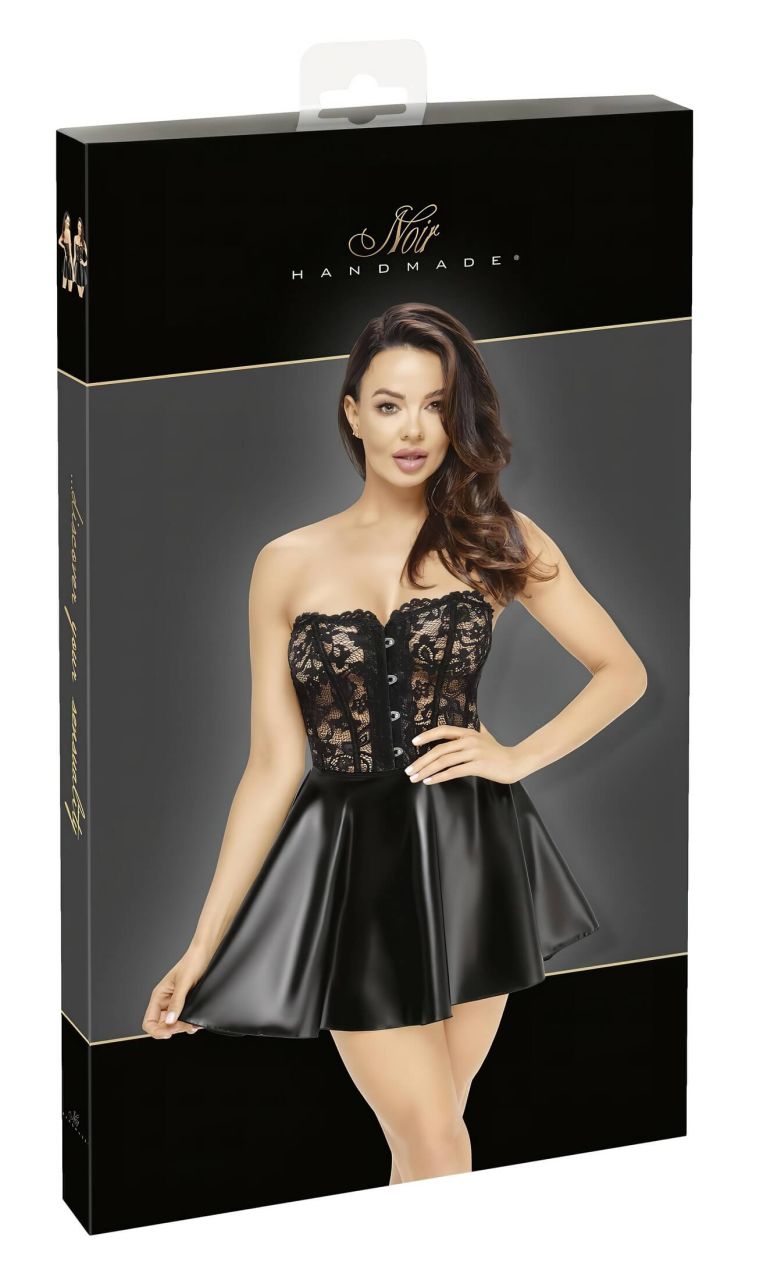 Noir - csipke felsős fényes miniruha (fekete) Noir - csipke felsős fényes miniruha (fekete)